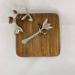 MANGO WOOD CHEESE PLATTER WITH CHEESE KNIFE – 8 INCH (NATURAL FINISH)