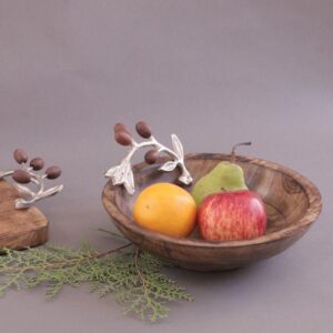WOODEN SALAD BOWL 8*8 INCH NATURAL FINISH WITH METAL HANDLE