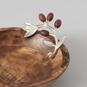WOODEN SALAD BOWL 8*8 INCH NATURAL FINISH WITH METAL HANDLE