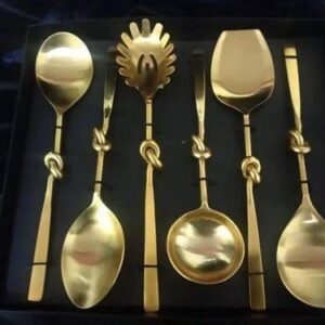 KNOT SERVING SPOON SET OF 6 GOLD FINISH