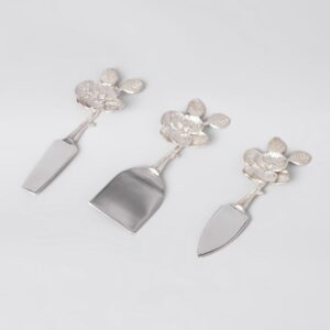 FLOWER CHEESE SET OF 3 SILVER PLATED
