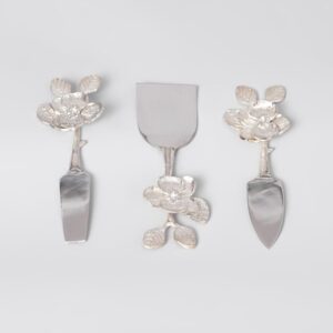 FLOWER CHEESE SET OF 3 SILVER PLATED