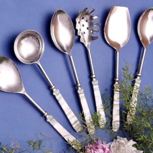 MOTHER OF PEARL SERVING SPOON SET OF 6 SILVER HANDLE (Copy)