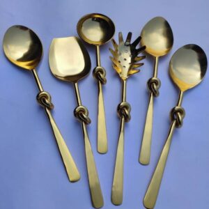 KNOT SERVING SPOON SET OF 6 GOLD FINISH