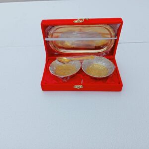 GERMAN SILVER 2 BOWL, 1 PLATE & 2 SPOON SET WITH VELVET BOX EXCLUSIVE GIFT