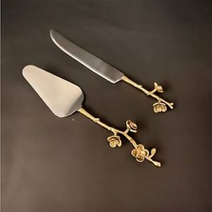 FLOWER CAKE SERVER SET OF 2 BRASS AND STAINLESS STEEL GOLD FINISH