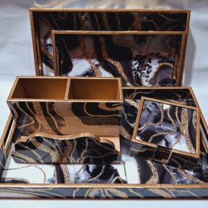 Tray Set of 3 (Resin Coated MDF + Gold Foil) COMBO