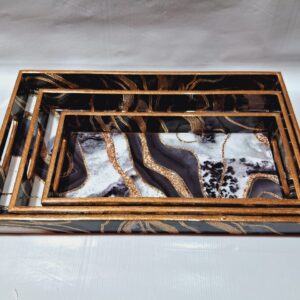 MDF TRAY SET OF 3 GOLD FOILING RESIN CATED