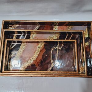 MDF TRAY SET OF 3 GOLD FOILING RESIN CATED